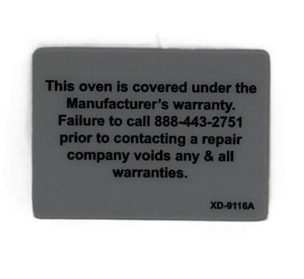 XLT Ovens XD9116A Replacement Warranty Label
