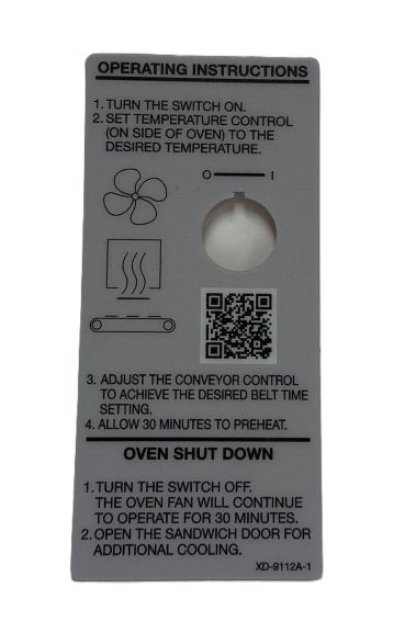XLT Ovens XD9112A-1 Replacement Control Overlay